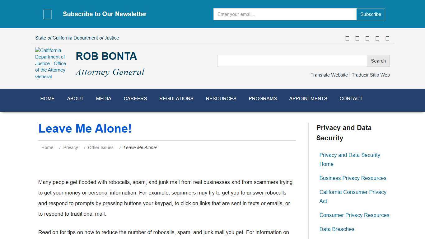 Leave Me Alone! State of California - Department of Justice - Office of the Attorney General